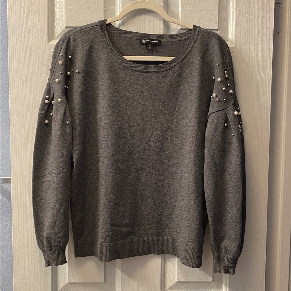 Gray INC Sweater with Pearl Accents